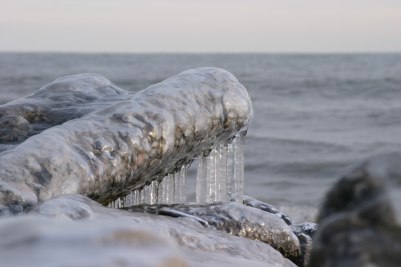 Icicles on a rock by Lake Ontario