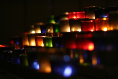 Coloured candle holders.