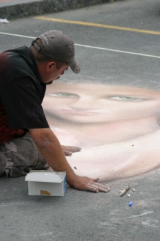Dave Johnston the Chalkmaster working at the Halifax Busker festival.